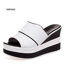 2022 New Fish Mouth Spell Colors Genuine Leather Sandals Women Slippers Thick Bottom Wedge Slippers Women Shoes Summer Sandals 2024 - buy cheap