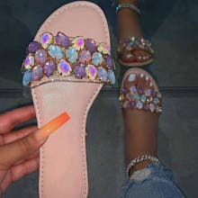 Shiny Gem 2021 New Fashion Slippers Summer Women's Sandals Color Gem Beads Flat-Bottom Non-slip Durable Beach Slippers 2024 - buy cheap