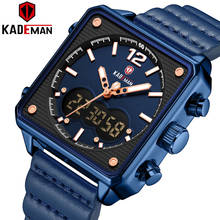 KADEMAN Luxury Square Men Watch Sport Watches Leather Band Top Brand LED Digital Analog Display Military Wristwatch Male Clock 2024 - buy cheap