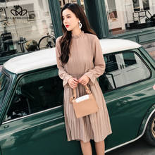 Bella Philosophy Autumn Winter Women Pleated Dress Female Elegant Long Sleeve Laces Dress Casual Office Lady Solid Color Dress 2024 - buy cheap