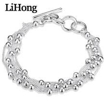 Pulsera multicadena de cuentas lisas de plata esterlina 925, brazalete de joyería adecuado para el encanto femenino, compromiso de boda, nuevo estilo 2024 - compra barato