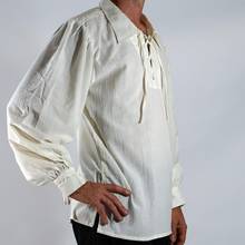 Disfraz Medieval de pirata renacentista para hombre, camisa de Color sólido con cordones, cuello levantado, vendaje, para fiesta de Halloween 2024 - compra barato