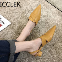 ICCLEK-zapatos de tacón medio de cuero para mujer, sandalias informales elegantes, de punta estrecha, sin cordones, para verano, A043 2024 - compra barato