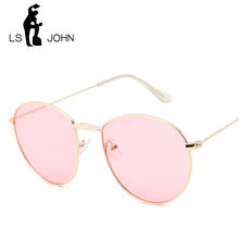 LS JOHN-gafas de sol redondas Retro para mujer y hombre, lentes de sol de diseño de marca, UV400, con montura de Metal, lentes azules, para conducir 2024 - compra barato