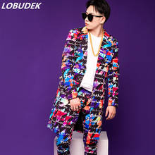 Punk Hip Hop Rock Singer Men's Suit Letter Pattern Printed Long Blazer Pants Set Nightclub Bar Concert Stage Performance Costume 2024 - buy cheap