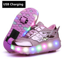 Детские кроссовки на колесиках, одноколесные, зарядка через USB, светильник ка, для мальчиков и девочек, роликовые коньки 2024 - купить недорого