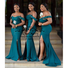 Green Plus Size Mermaid African Bridesmaids Dresses 2020 Off Shoulder Split Country Maid Of Honor vestidos de fiesta de noche 2024 - buy cheap