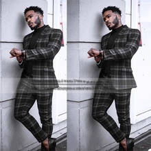 Handsome Vintage Slim Fit Black Plaid Men Suits Peak Lapel Jacket With Pants For Wedding 2 Piece Casual Business Best Man Blazer 2024 - buy cheap