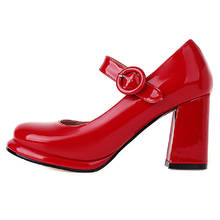 Zapatos de tacón alto clásicos para mujer, zapatos Mary Jane de tacón con correas, color rojo y negro, para fiesta, oficina y boda, 2021 2024 - compra barato