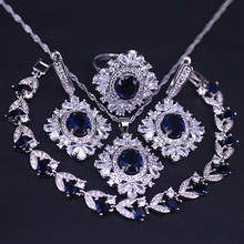 Israel conjunto de joias cor prata cristal branco pedra azul hexagonal para mulheres conjunto de joias pingente colar anel brinco pulseira terno 2024 - compre barato