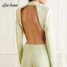 2021 Summer New Fashion Sexy Hollow Out Backless Diamond Decoration Long-Sleeved V-Neck Single Button Coat Celebrity Club Dress 2024 - buy cheap