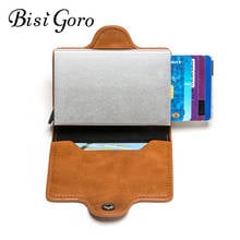 BISI GORO Mini Purse Male Aluminium Rfid Card Wallet Double Boxes Card Holder Blocking Anti-theft Smart Card Case PU Leather 2024 - buy cheap