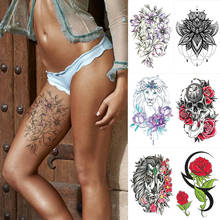 Водонепроницаемая Временная тату-наклейка с изображением Льва, цветка хны, флэш-татуировки, Русалочка, роза, тотем, боди-арт, поддельные татуировки для женщин и мужчин 2024 - купить недорого