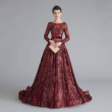 Женское вечернее платье с блестками, бордовое Длинное Элегантное платье с длинным рукавом и открытой спиной, для торжественных случаев 2024 - купить недорого