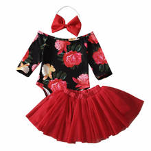 Focusnorm-Conjunto de ropa para niños y niñas, Pelele con estampado Floral de 0-24M, 3 piezas, Tops de algodón, mono + falda de encaje, conjunto de ropa de otoño 2024 - compra barato