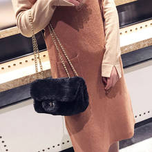 Women's Elegant Suede Shoulder Bags Winter Fluffy Fur Handbag Lady Evening Party Retro Square Messenger Bag Brand Crossbody Bag 2024 - buy cheap