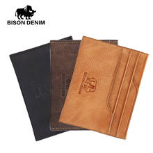 Bison denim carteira em couro legítimo para cartões, mini carteira fina, porta-cartões para dinheiro, em couro de vaca, porta-cartões w9315 2024 - compre barato