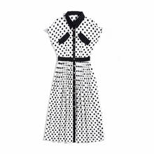 Dots Runway Fashion 2021 Women's Summer Patchwork Turn-Down Collar Button Midi Office Ladies Dress Vestido 2024 - buy cheap
