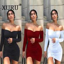 XURU  autumn and winter new women's dress European and American sexy drawstring folds collar dress 2024 - buy cheap