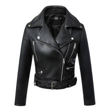 Jaqueta de couro pu para outono, casaco feminino motociclista preta com zíper plus size 2024 - compre barato