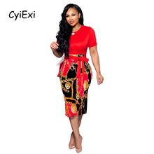 Женское платье-карандаш CyiExi, повседневное облегающее платье с коротким рукавом и поясом для офиса, 6 видов цветов 2024 - купить недорого