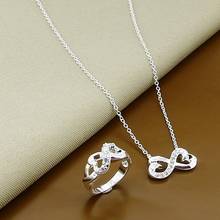 New Style 925 Sterling Silver AAA Zircon Double Heart Necklace Ring Set Eight-Character Couple Set Ring Necklace For Female Enga 2024 - buy cheap