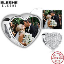 ELESHE Personalized Custom Photo Charms 925 Sterling Silver Crystal Zirconia Heart Beads Fit Charm Bracelet Women DIY Jewelry 2024 - buy cheap