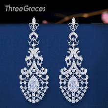 ThreeGraces 2020 Vintage Clear White Cubic Zirconia Long Big Chandelier Drop Bridal Wedding Earrings Costume Jewelry ER374 2024 - buy cheap