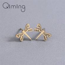 Tiny Dragonfly Cute Earrings Insect Stainless Steel Jewelry Ethnic African Gold Pendientes Mujer Moda Animal Stud Earrings Women 2024 - buy cheap