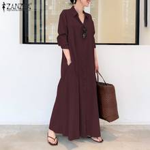 ZANZEA-Vestido camisero elegante para mujer, Vestido largo de otoño con cuello de solapa y manga larga, Maxi, para oficina y trabajo 2024 - compra barato