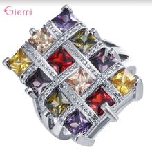 Luxury 925 Sterling Silver Colorful Square Cut Shining AAA Zircon Ring with Large CZ Stones Ring for Women Fashion Jewelry Rings 2024 - buy cheap