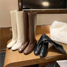 2020 New Winter Leather Women Knee High Boots Motorcycle Square Toe Zip Footwear Low Heels Female Riding Boot Woman Long Boots 2024 - buy cheap