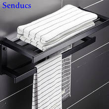 Черный держатель для полотенец Senducs, алюминиевый держатель для полотенец для ванной комнаты, двухслойная полка для банных полотенец, аксессуары для ванной комнаты 2024 - купить недорого