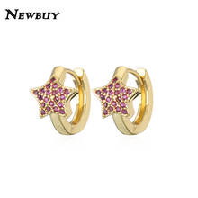 NEWBUY Fashion Cubic Zircon Cute Star Gold Color Hoop Earrings For Women Wedding Jewelry Female Engagement Earring Femme Bijoux 2024 - buy cheap