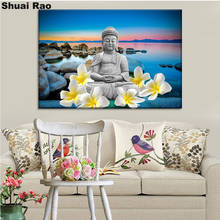 Plumeria y estatua de Buda zen, pintura de diamante cuadrado completo 5 d, mosaico de punto de cruz, bordado de diamantes completo, venta de icono religioso 2024 - compra barato