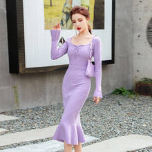 Женское трикотажное платье-годе, элегантное однотонное элегантное платье-русалка, простого силуэта, в винтажном стиле 2024 - купить недорого