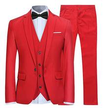 Terno masculino de 3 peças, slim fit, um botão, noivo, homem, lapela vermelha, ocasião de casamento, traje formal (jaqueta + calça + colete) 2024 - compre barato