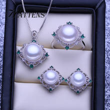 Conjuntos de joyería de perlas naturales para mujer, collar de perlas de agua dulce, anillo, pendientes de circonita para mujer, Plata de Ley 925, fiesta de boda, regalo diario 2024 - compra barato