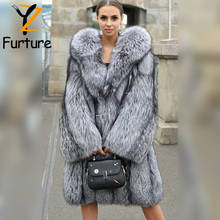 2021 Winter Clothes Women Real Silver Fox Fur Thick Coat With Fur Hoods Warm Overcoat Genuine High Quality Skirt Lines Long Coat 2024 - buy cheap