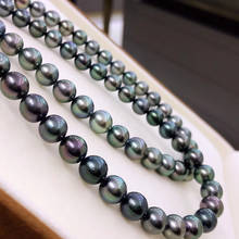 8-9.5mm Big Size Natural Real Round Shape Southsea Black Pearl Necklace Real Tahiti Pearl Strand String 39cm Long 2024 - buy cheap