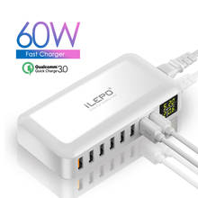 iLEPO 60W 8 Port USB Fast Charger QC3.0 HUB Smart Quick Charge LED Display Multi USB Charging Station Mobile Phone Desktop Home 2024 - buy cheap