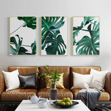 Pintura nórdica moderna de tela, impressão de folhas, plantas, posteres, arte verde, imagens de parede, sala de estar, poster sem moldura 2024 - compre barato