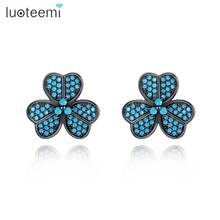 LUOTEEMI Blue Flower Stud Earrings for Women Girls Round Small Stone Cute Fashion Jewelry Dating Party Christmas Gifts Brincos 2024 - buy cheap