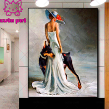 5D diy diamond painting Doberman Pinscher and women cross stitch diamond embroidery mosaic beads picture full square drill gift 2024 - buy cheap
