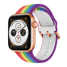 Ремешок для часов Apple Watch Series 6/5/4/3/2/1 Rainbow Силиконовый браслет с рисунком, браслет для iWatch SE 38 мм 42 мм 40 мм 44 мм 2024 - купить недорого