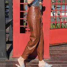 2020 Brown Green Real Pencil Pants Women Harajuku Streetwear High Quality Sheep Leather Trousers Ladies Large Size S-4XL 2024 - buy cheap