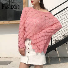 FANIECES Summer Autumn Women Hollow out Loose Knit Sweaters Female Pink Thin Flare Sleeve Sweater Top Pullover Tops Streetwear 2024 - buy cheap