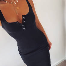 Knee-Length Dress Knitted Elastic Sleeveless Bodycon elegant Women 2019 Summer Sexy V-Neck Button Party Slim Dresses 2024 - compre barato