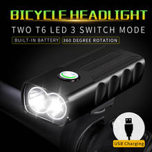 Luz recarregável de bicicleta t6 led, com usb, 3 modos, luz à prova d'água, farol dianteiro, acessórios 2024 - compre barato