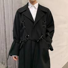 Jaqueta transpassada masculina, casaco longo de outono e primavera, estilo hip hop punk 2024 - compre barato